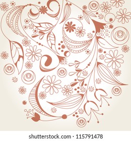 Vector beautiful hand drawn style floral romantic background
