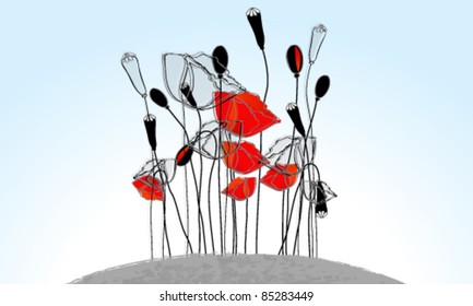 Vector beautiful hand drawn style poppies illustration