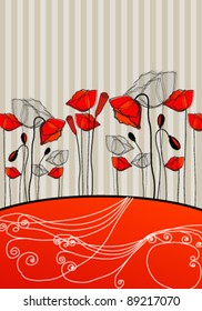 Vector beautiful, hand drawn style poppies illustration