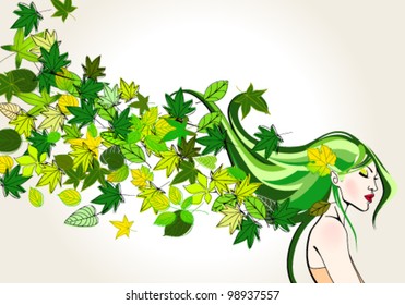 Vector beautiful hand drawn style illustration of cute spring girl