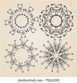 Vector beautiful hand-drawn ornamental rosettes.