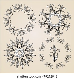 Vector beautiful hand-drawn ornamental rosettes.
