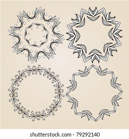 Vector beautiful hand-drawn ornamental rosettes set