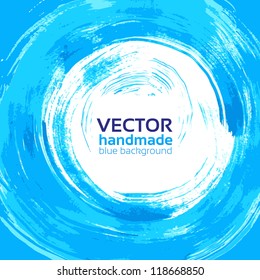 Vector beautiful handmade blue background - frame for your text painted by brush