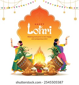 vector of Beautiful Happy Lohri festival background with gradient color concept