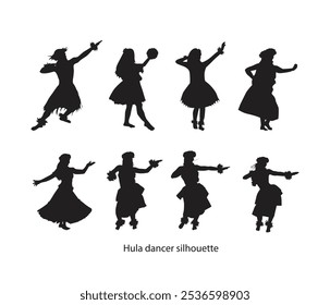  vector beautiful Hawaiian hula girl traditional dancing silhouette