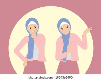 vector of beautiful hijab women posing while expressing feelings