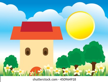 Vector of beautiful house in a beautiful garden