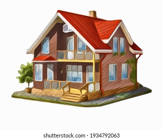 Vector of a beautiful house. Illustration of sweet home isolated on white background. Drawing art.