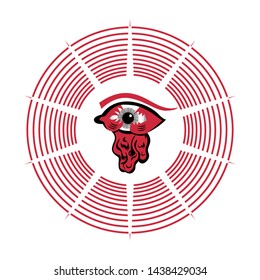 Vector beautiful illustration with a blood crying eye. Women's watery eyes. Eyes with blood flowing on isolated background.shirt design, sticker design, print design