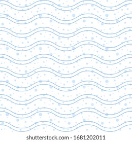 Vector beautiful illustration with blue waves and peas on a white textured background. Abstract seamless design.