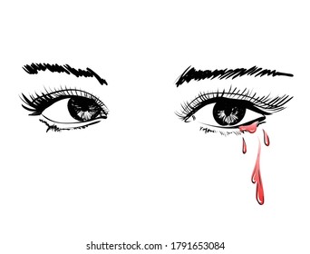 泣く目をしたベクター画像美しいイラスト 女性の涙ぐんだ目 分離型背景に血が流れる目 血の涙を流した絵のような目 のベクター画像素材 ロイヤリティフリー