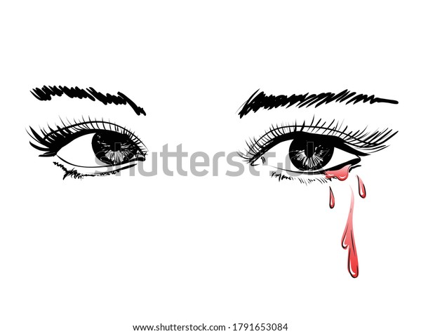 泣く目をしたベクター画像美しいイラスト 女性の涙ぐんだ目 分離型背景に血が流れる目 血の涙を流した絵のような目 のベクター画像素材 ロイヤリティフリー
