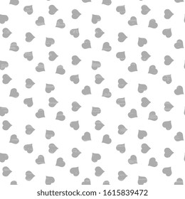 
Vector beautiful illustration with a pattern of gray hearts scattered on a white background, artistic, textured. Festive seamless design.