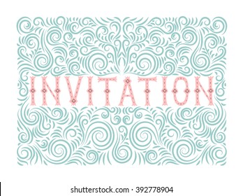 Vector beautiful invitation card with cute lettering and ornament.