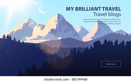 Vector beautiful landscape banner. Horizontal banner for web design development, web page, flyer, promotion, application etc.