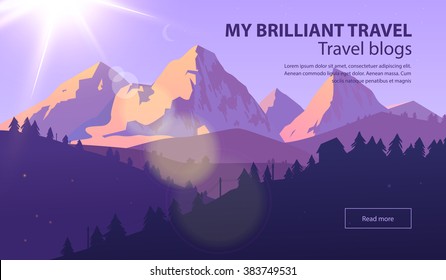 Vector beautiful landscape banner. Horizontal banner for web design development, web page, flyer, promotion, application etc.