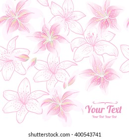 Vector  beautiful   lily  flowers frame corner pattern . Invitation or greeting card design.Vector illustration