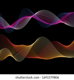 Vector beautiful linear color waves on a dark background