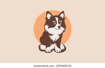 Vector beautiful little cute sly puppy of corgi breed. A simple graphic dog. Light background. Sticker, icon and emblem.