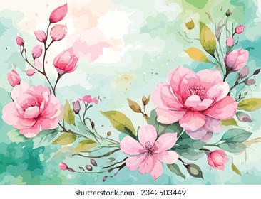 Vector beautiful lovely watercolor spring background.