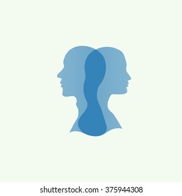 vector beautiful man and woman profiles
