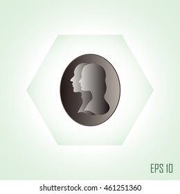 vector beautiful man and woman profiles