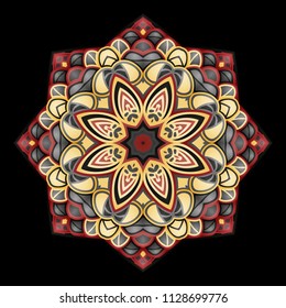 Vector Beautiful Mandala. Circle Abstract Object Isolated On Black Background. Ethnic Decorative Round Element