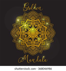 Vector Beautiful Mandala. Ethnic Design Element. Vintage round ornament. Golden mandala with highlights. Geometric circle element made in vector. 