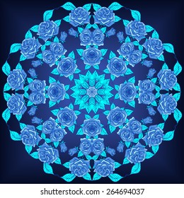 Vector Beautiful Mandala Roses Background. Floral Seamless Pattern with many details
