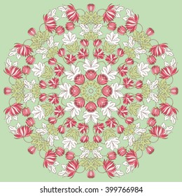 Vector Beautiful Mandala Roses Background. Floral Seamless Pattern with many details