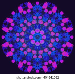 Vector Beautiful Mandala Roses Background. Floral Seamless Pattern with many details