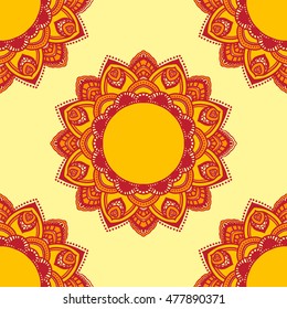 Vector Beautiful Mandala Sun seamless pattern. Vintage decorative element. Ethnic round ornament