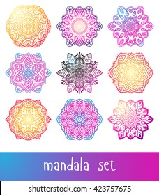 Vector Beautiful Mandala. Vintage decorative element. Ethnic round ornament. set of 9 mandalas.