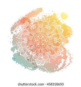 Vector Beautiful Mandala. Vintage decorative element. Ethnic round ornament. abstract watercolor hand drawn vector. ink spot. brush stain.