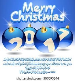 Vector beautiful Merry Christmas 2017 greeting card with set of letters, symbols and numbers