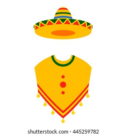 vector beautiful Mexican sombrero and poncho