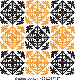 Vector beautiful minimalistic floral pattern. Simple ornament black and yellow. Stylized flower in retro style.
