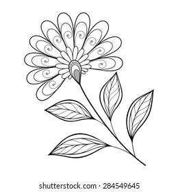 Vector Beautiful Monochrome Contour Flower, Floral Design Element