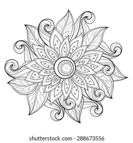 Vector Beautiful Monochrome Contour Flower, Floral Design Element