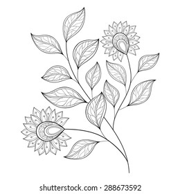 Vector Beautiful Monochrome Contour Flower, Floral Design Element