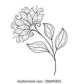 Vector Beautiful Monochrome Contour Flower, Floral Design Element