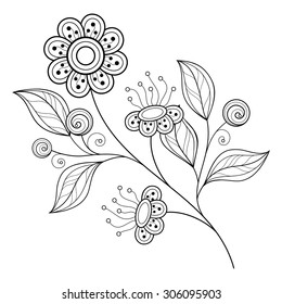 Vector Beautiful Monochrome Contour Flower, Floral Design Element
