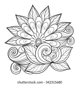 Vector Beautiful Monochrome Contour Flower, Floral Design Element