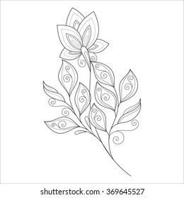 Vector Beautiful Monochrome Contour Flower, Floral Design Element