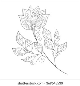 Vector Beautiful Monochrome Contour Flower, Floral Design Element
