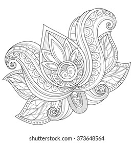Vector Beautiful Monochrome Contour Flower, Floral Design Element