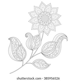 Vector Beautiful Monochrome Contour Flower, Floral Design Element