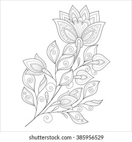Vector Beautiful Monochrome Contour Flower, Floral Design Element