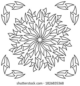 Vector Beautiful Monochrome Contour Patterned Design Element. Vector hand drawn Original Mandala.